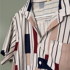 SHEIN Beige and Navy Geometric Men's Shirt